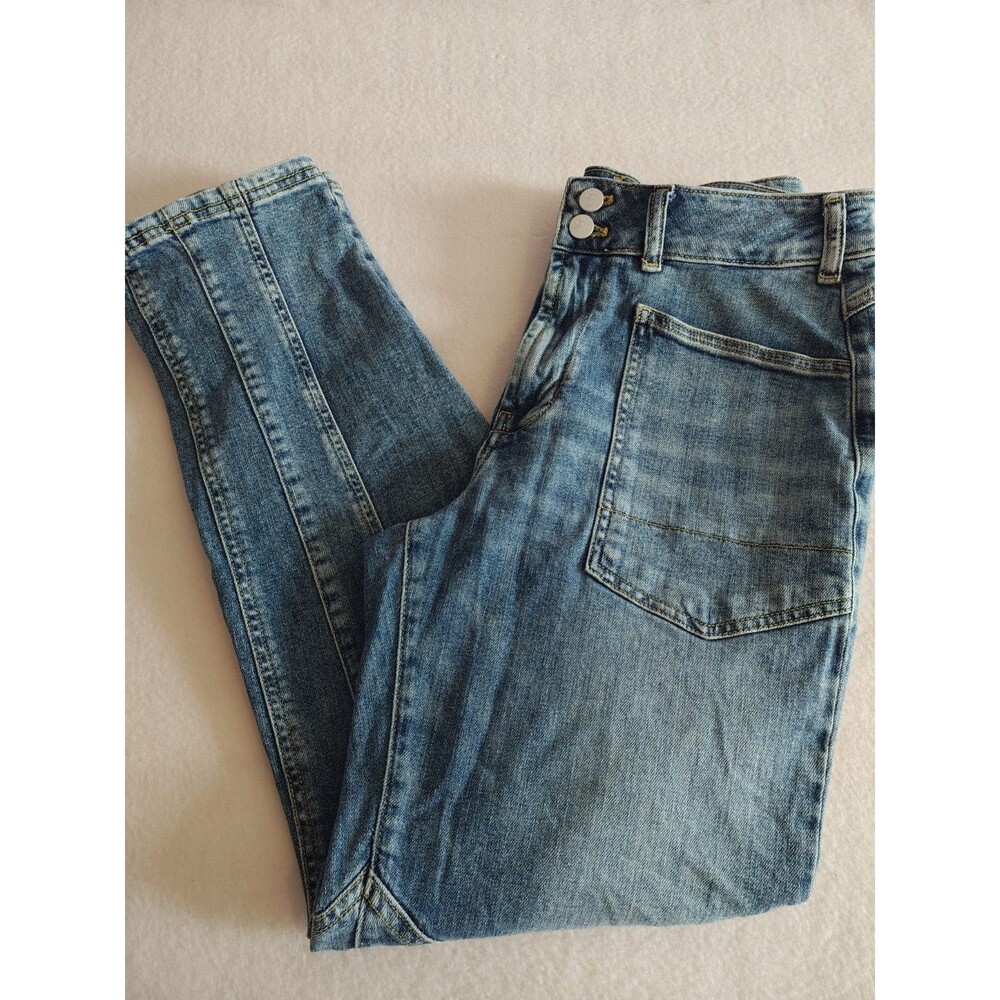 Pilcro The Wanderer Mid-Rise Relaxed Tapered Leg Jeans In Rusty Blue Wash Sz 28
